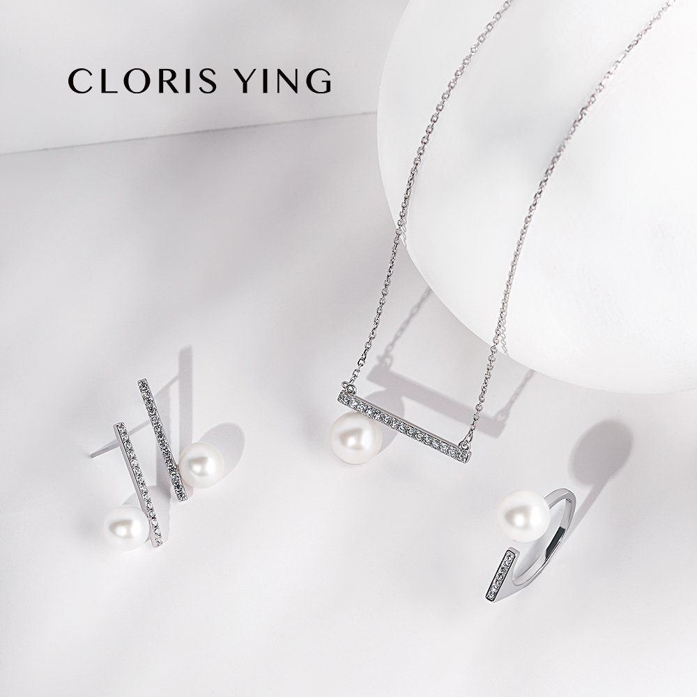 CLORIS  YING克劳瑞斯平衡木系列淡水珍珠戒指轻奢开口戒可调节