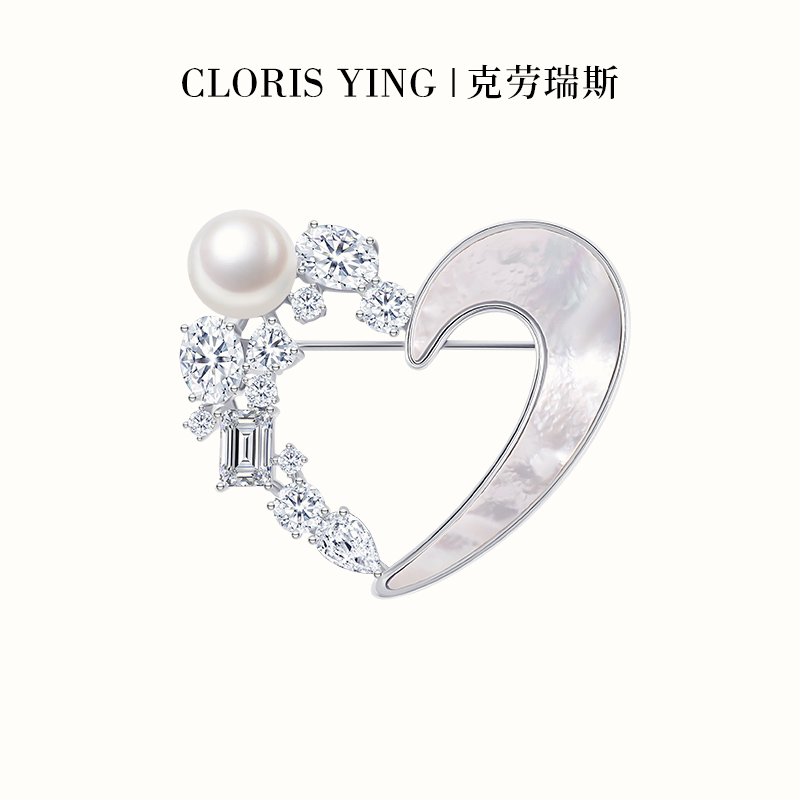 CLORISYING气质简约时尚贝母爱心胸针女天然淡水珍珠胸花韩版配饰