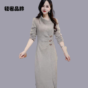朗姿约定时尚减龄毛呢连衣裙女冬季2026新款修身加厚外穿打底裙子