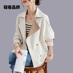 朗姿约定风衣女款2026新款春秋西装领双排扣宽松短款女士外套