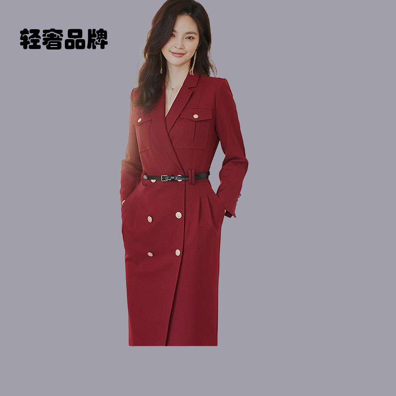 朗姿约定知性通勤西装连衣裙女2026秋季新款气质纯色修身中长裙