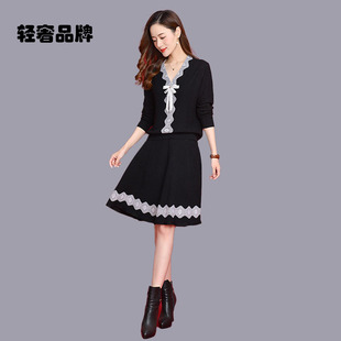 朗姿约定针织连衣裙女秋冬2026新款套装裙两件套毛衣裙女长款过膝