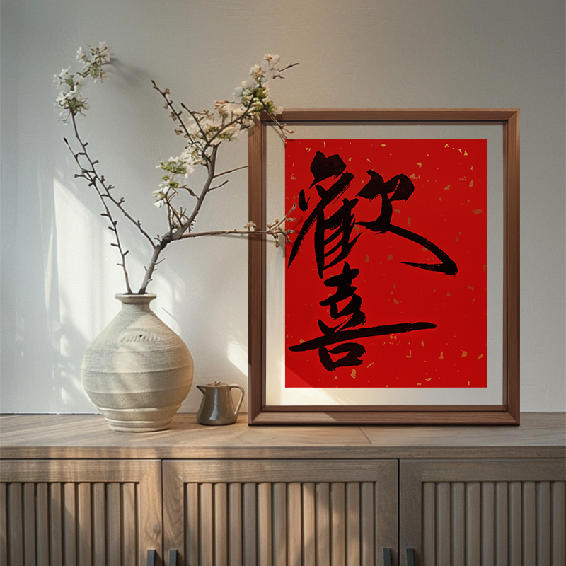 欢喜相框实木摆台定制书法字画装饰画新中式摆件玄关入户客厅挂画图片