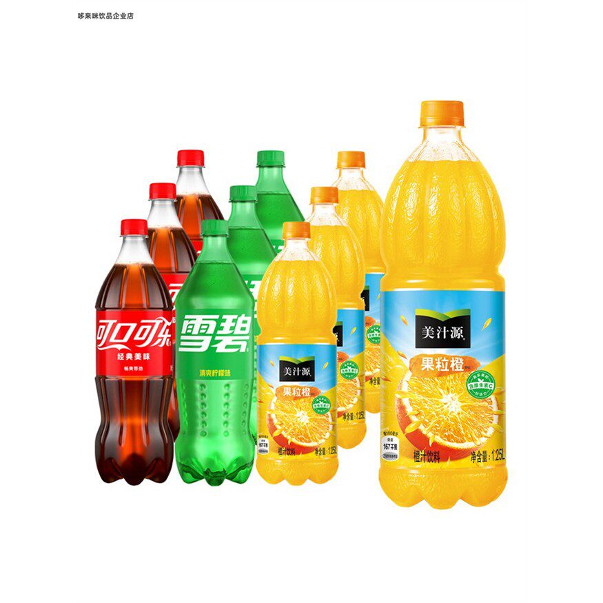 可口可乐雪碧柠檬汽水饮料大瓶装美汁源果粒橙橙汁饮品1.25升/瓶