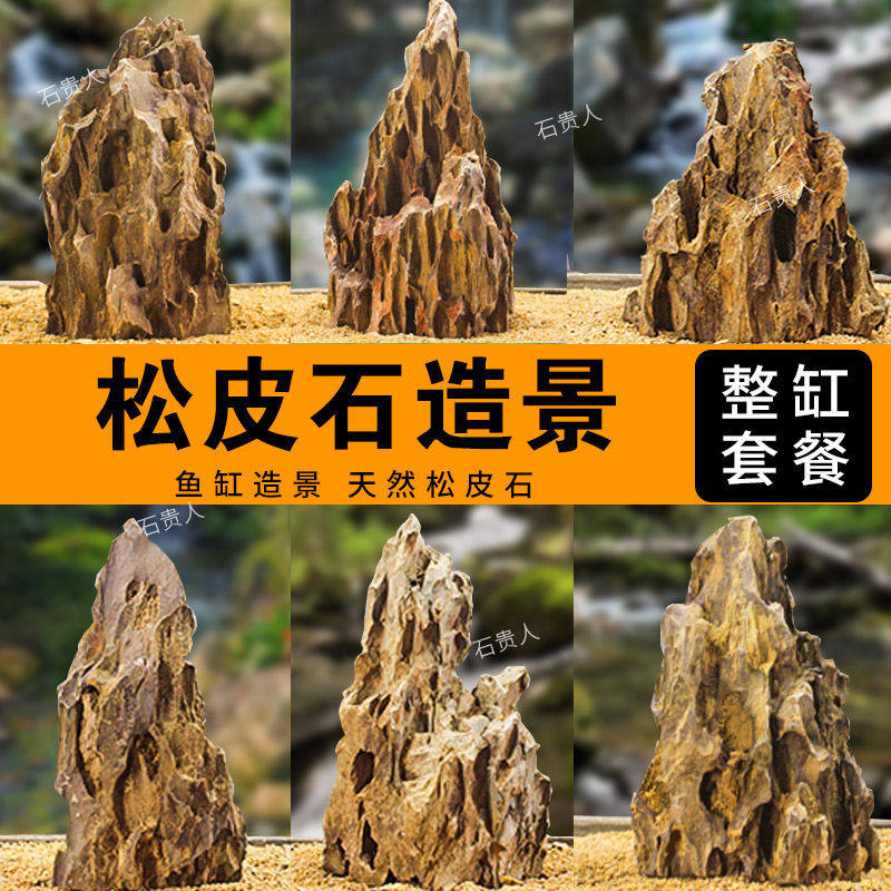鱼缸造景石松皮石整缸造景图片