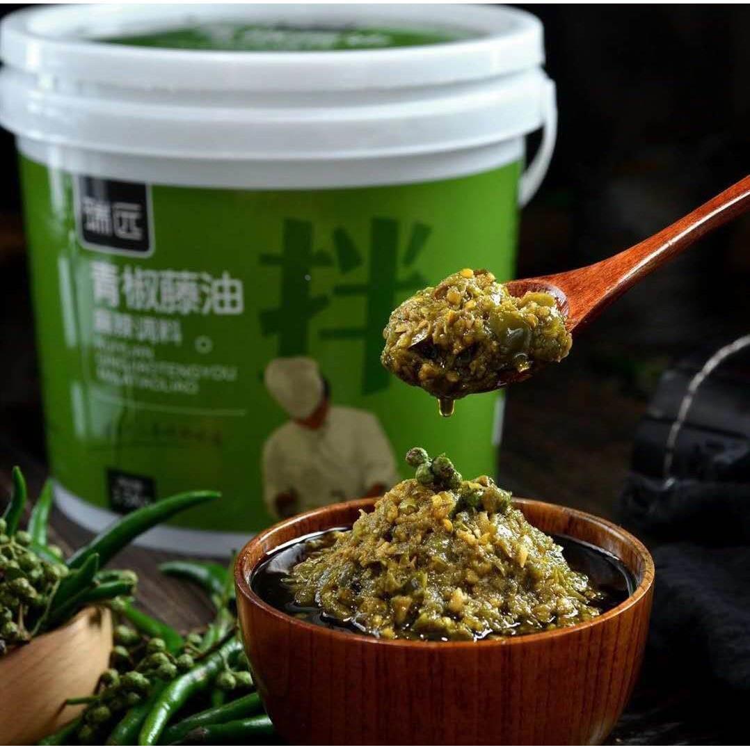 瑞远青椒藤油酱料青椒酱藤椒酱3.5KG商用调料重庆特色鲜青花椒酱
