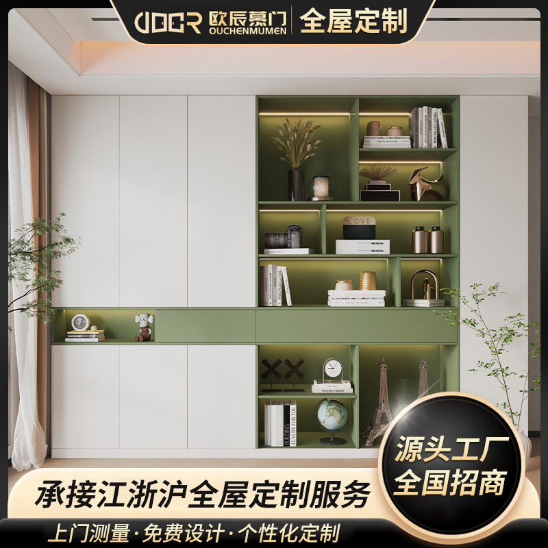 全屋定制整墙书柜书架客厅满墙书桌书柜一体到顶柜子尺寸定做实木图片