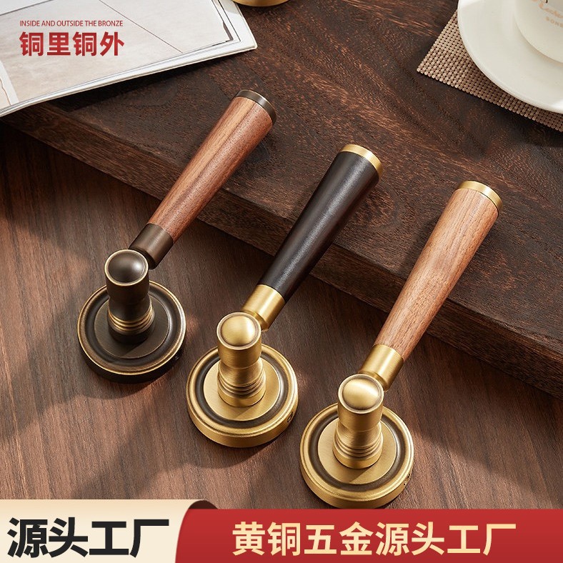 厂家法式黄铜门锁实木门磁吸分体室内卧室房门铜锁中古风图片