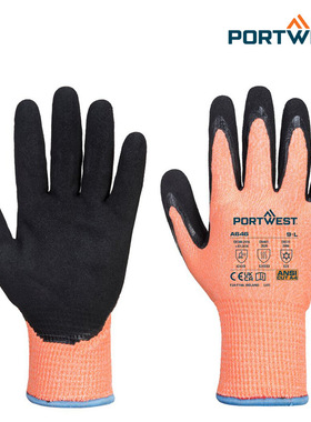 Portwest耐磨防滑隔热浸胶保暖防护劳保防切割手套A646