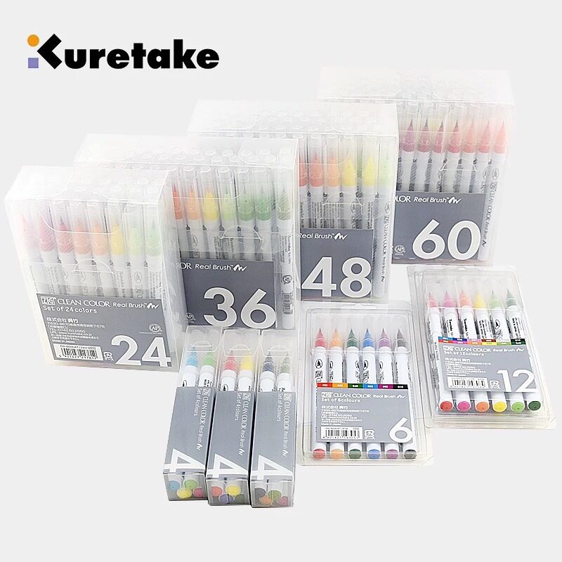 Kuretake吴竹水彩笔6色套装软头刷头可叠色不透色美术绘画学生用