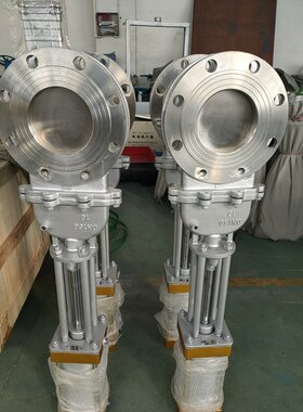 PZ673F-16P气动刀型闸阀DN350粉体浆料耐磨阀门DN250不锈钢刀闸阀