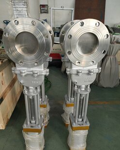 PZ673F-16P气动刀型闸阀DN350粉体浆料耐磨阀门DN250不锈钢刀闸阀