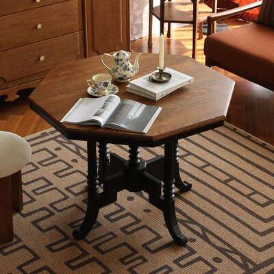 秋光流萤南洋复古风实木餐桌奶油黑色法式圆桌家用樱桃木饭桌