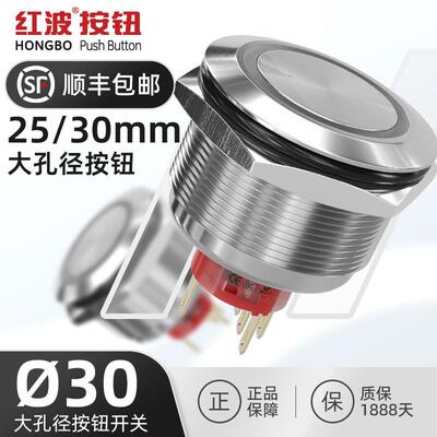 2530mm超大按面防水充电桩金属按钮开关带灯电源自锁自复位220V