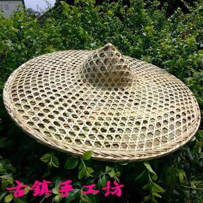 手工竹编大斗笠帽大草帽箬笠竹笠遮阳防雨钓T鱼帽送帽箍绳子
