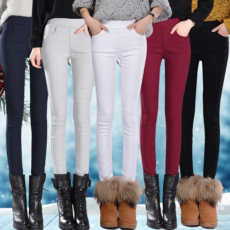 白色打底裤女外穿春秋冬加绒加厚九分高腰弹力紧身小脚铅笔棉裤子