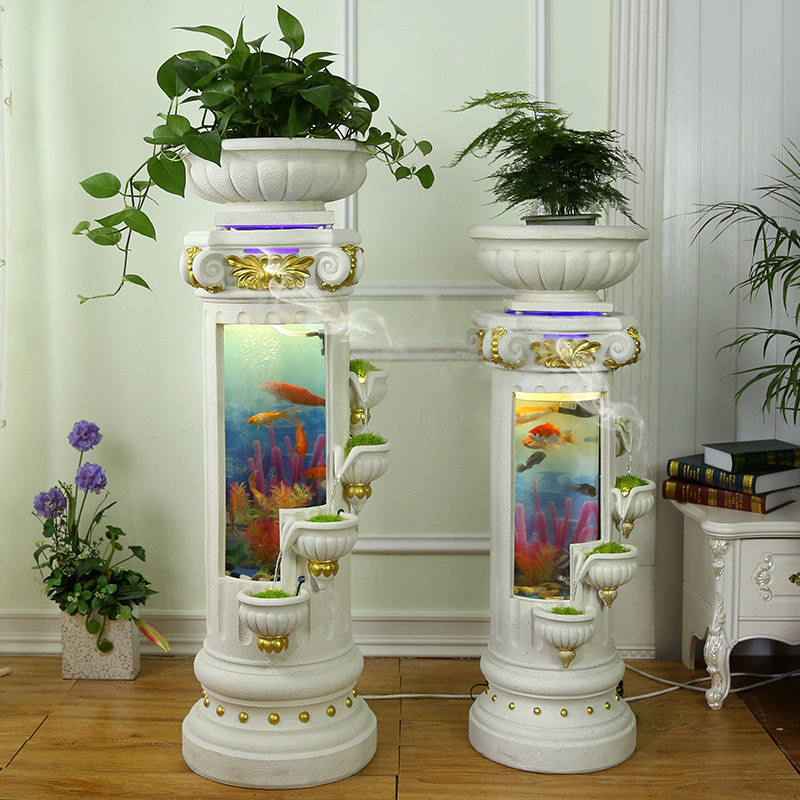 欧式落地喷泉流水摆件创意鱼缸加湿器客厅室内家居装饰品电视柜旁