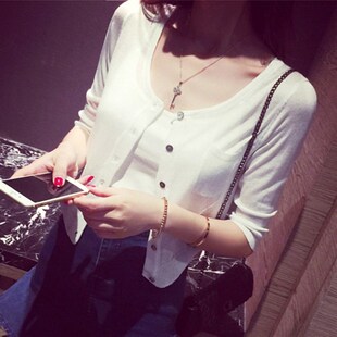 开衫 女外搭防晒衫 空调衫 夏季 中袖 高腰针织衫 短款 小外套披肩 超薄款