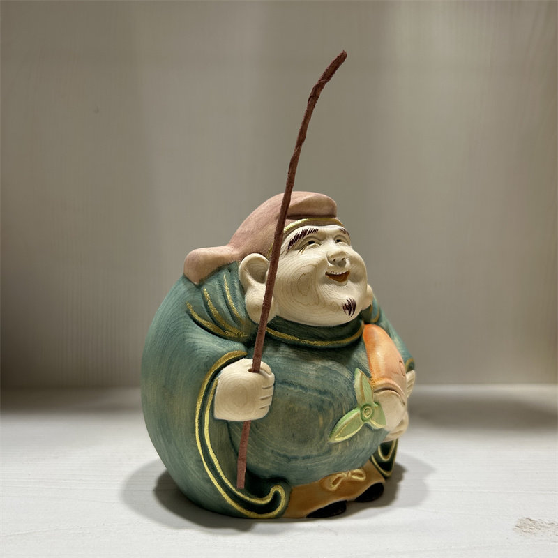 加拿大桧木雕刻东密大财神惠比寿神大黑天财神彩绘佛像工艺品摆饰