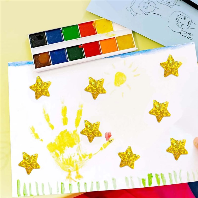 500卷/2.5厘米卷装自粘镭射星星贴纸奖励图表装饰不干胶贴纸标签