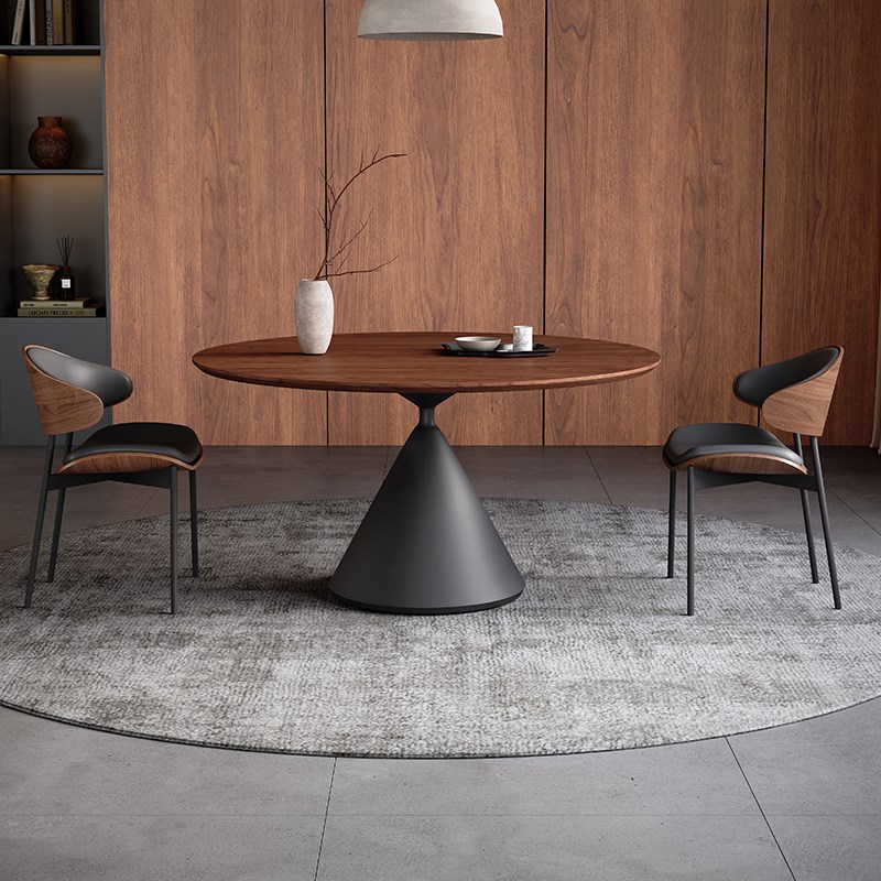 中古风实木餐桌圆形小户型客厅2024新款1.2米实木面圆餐桌带转盘