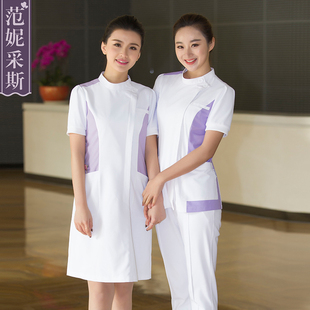范妮采斯护士服白大褂春夏连衣裙分体套装女美容美体师工作服弹力