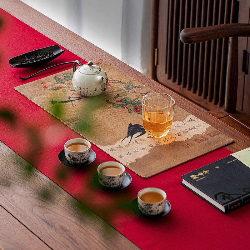 青云新中式禅意茶席高档女士茶桌垫复古双面花鸟干泡垫茶壶垫桌旗,居家布艺,茶席,淘宝优惠券,粉丝福利购,淘宝优惠卷