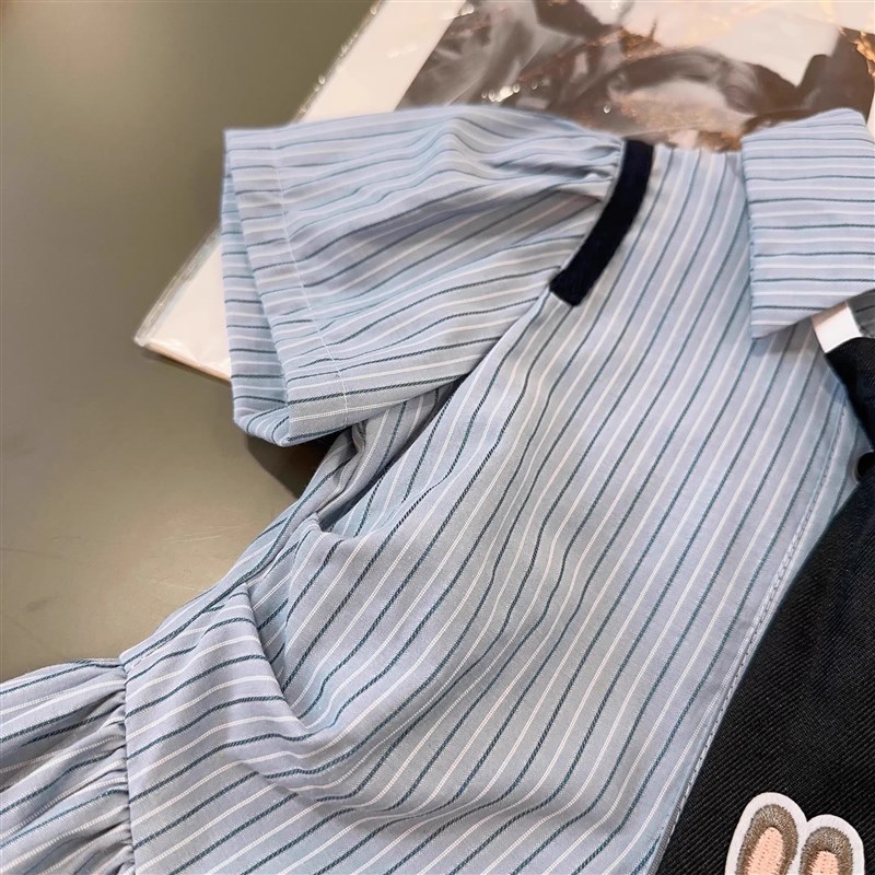 女童夏季新款条纹连衣裙2024新款学院风女宝宝设计洋气百搭衬衫裙