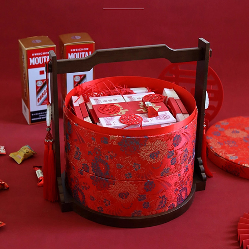 订婚彩礼钱盒子双层圆形提亲聘礼盒陪嫁锦布礼盒干果喜糖婚礼提篮,节庆用品/礼品,礼金箱,淘宝优惠券,粉丝福利购,淘宝优惠卷