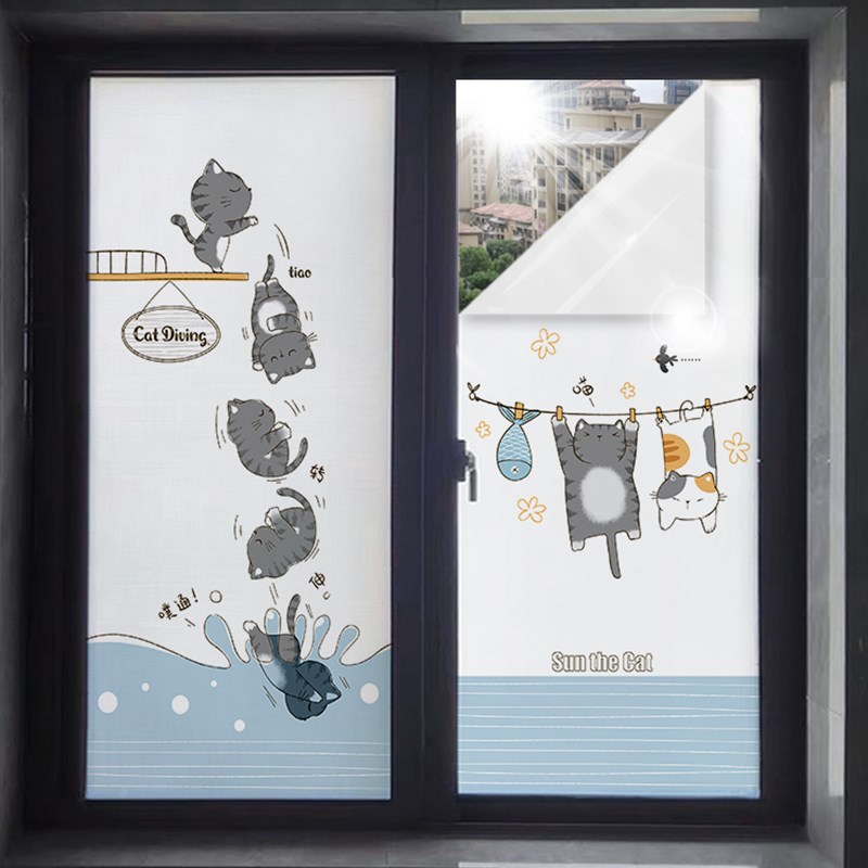 浴室玻璃门贴纸卫生间窗户磨砂贴膜全遮光厕所防窥防走光白色窗贴