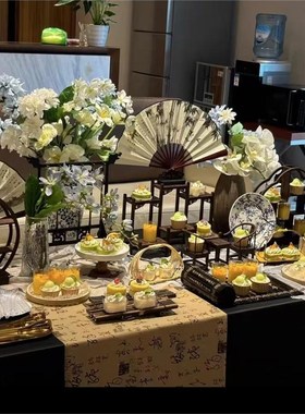 新款中式中秋摆台商务茶歇摆台开业寿宴宝宝宴婚礼古风展示架