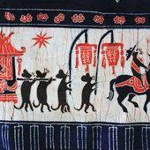 民俗蜡染画老鼠嫁女餐厅客厅背景装 饰画布艺挂画特色手工艺品壁画