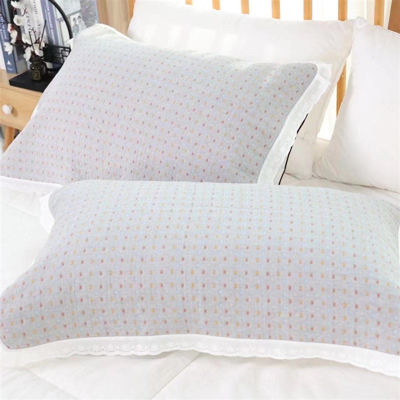 色织提花法式花边纱布A类纯棉枕巾52*75cm单人枕用情侣床盖功能