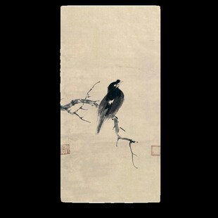 南宋牧溪叭叭鸟图古代花鸟画卷轴国画名画复制品仿古画装饰画挂画