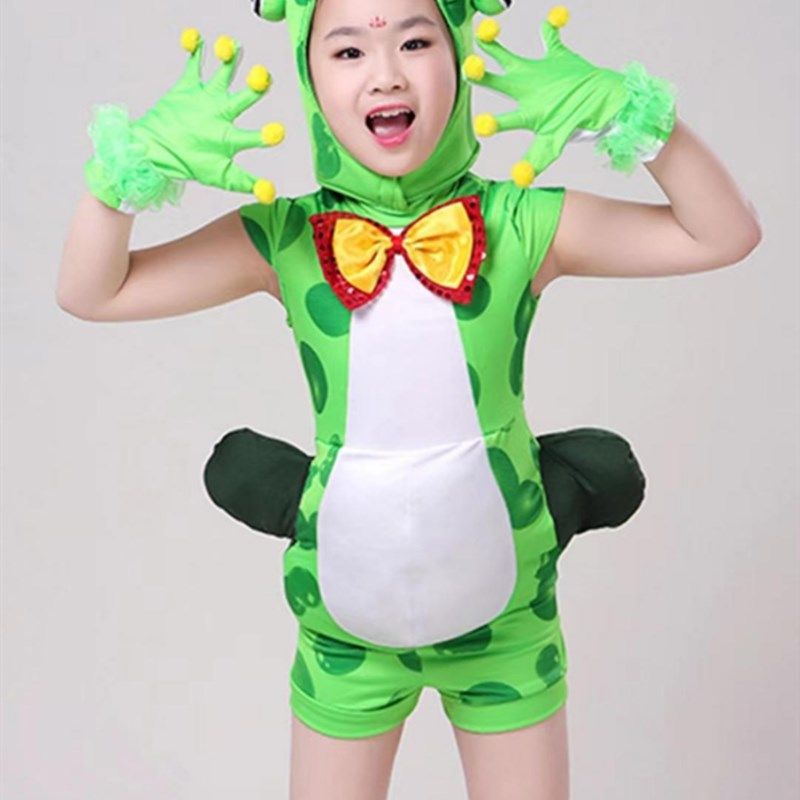 六一青蛙儿童演出服舞蹈服幼儿园小青蛙爱唱歌装短款青蛙表演服装