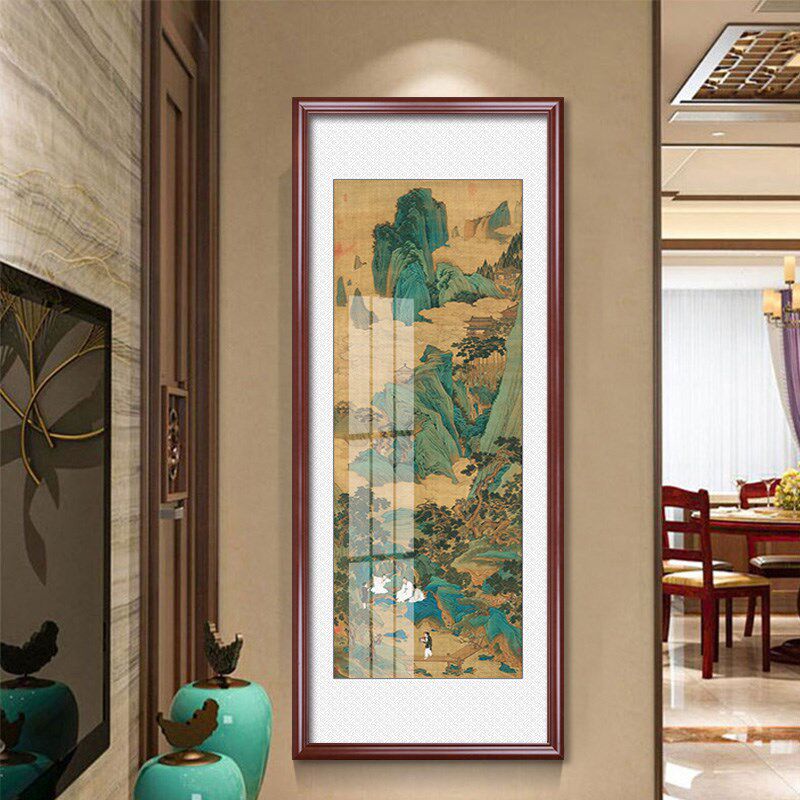 听琴图新中式入户玄关装饰画竖版走廊过道挂画茶室山水国画