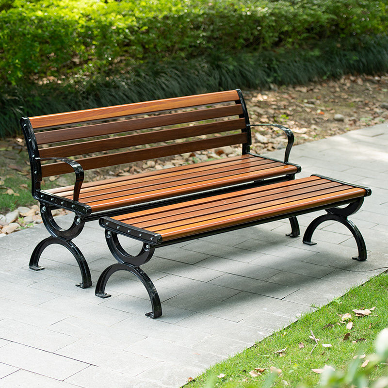 户外公园长椅子铁艺庭院休息排椅合金靠背广场休闲座椅塑木长条凳