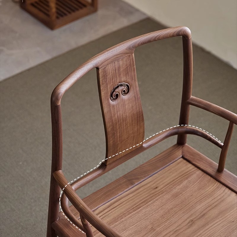 璞木新中式黑胡桃木实木扇形官帽椅太师椅圈椅围椅茶椅主人三件套