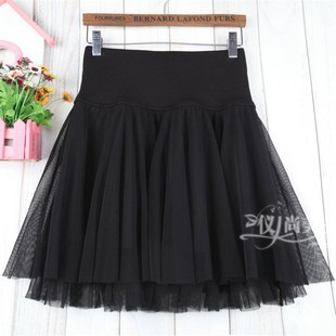 春夏女a字百褶短裙网纱裙半身裙子蓬蓬大码黑色显瘦松紧高腰打底