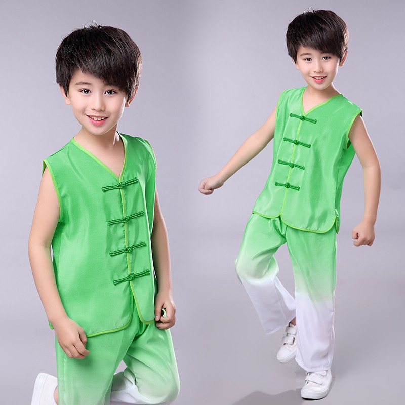 儿童秧歌服装民族舞蹈演出服扇子舞古典舞男女表演服茉莉花绿