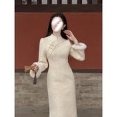 毛边加绒加厚连衣裙改良旗袍 潇夫人自制新中式 绮梦莲仙 加绒