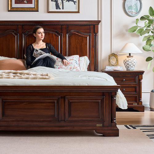 美式纯全实木床主卧室轻奢高端大气2026年新款法式复古1米8双人床