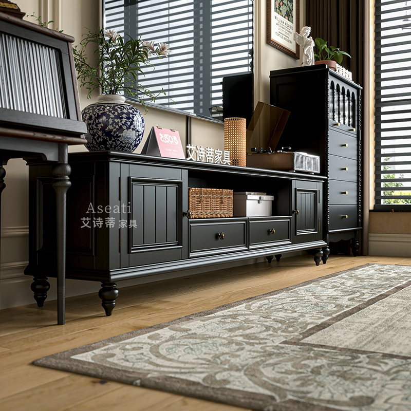 中古风法式实木落地客厅电视柜
