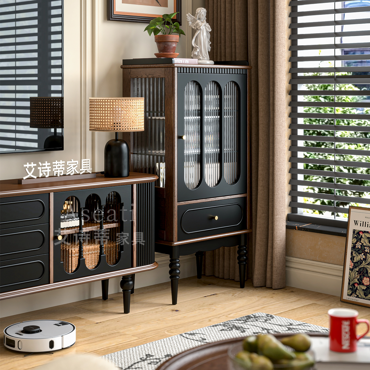 中古风边柜立柜实木酒柜客厅靠墙