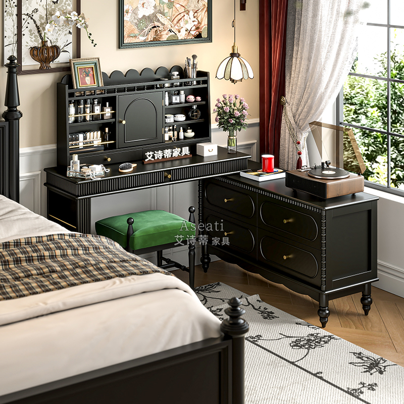 室转角实木化妆桌梳妆台斗柜一体