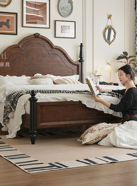 【新品】中古风全实木床1米8双人床主卧法式1米5的床家用床安娜床