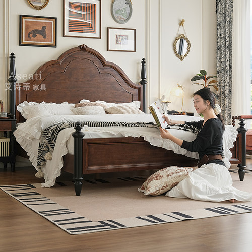 【新品】中古风全实木床1米8双人床主卧法式1米5的床家用床安娜床