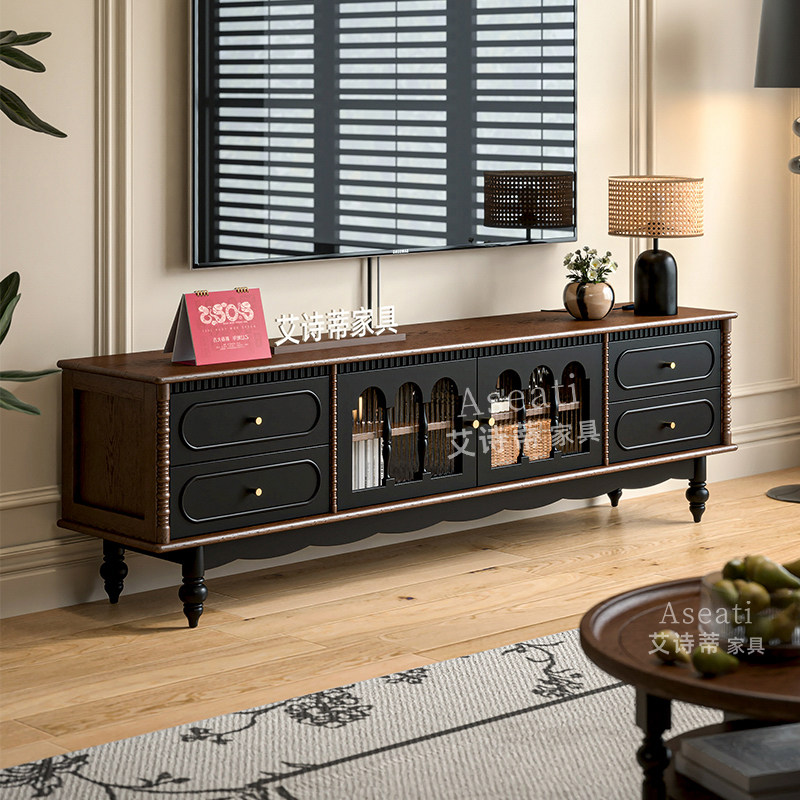 【新品】美式复古电视柜茶几组合全实木落地法式中古风客厅小户型
