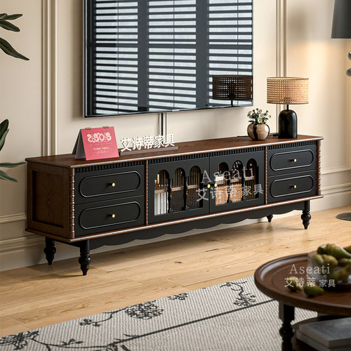 艾诗蒂中古风客厅实木落地电视柜