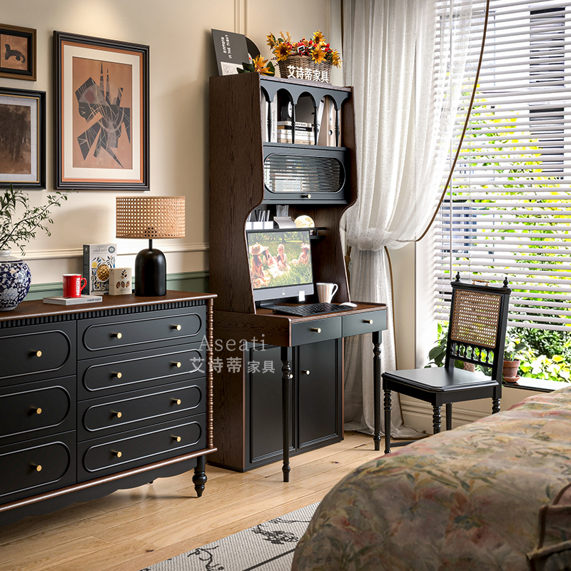 【新品】卧室洞洞板实木书桌书架一体桌子收纳置物架储物柜电脑桌